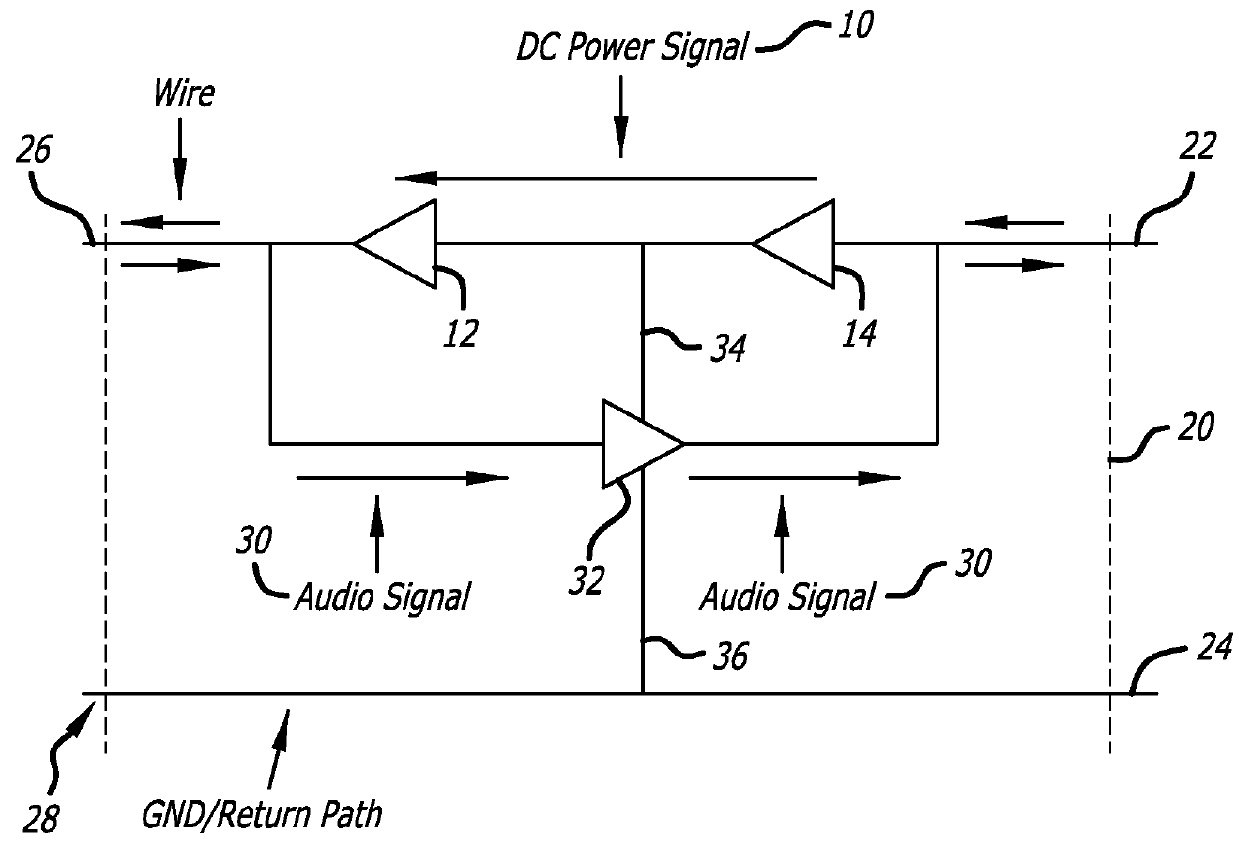 Bi-directional in-line active audio filter