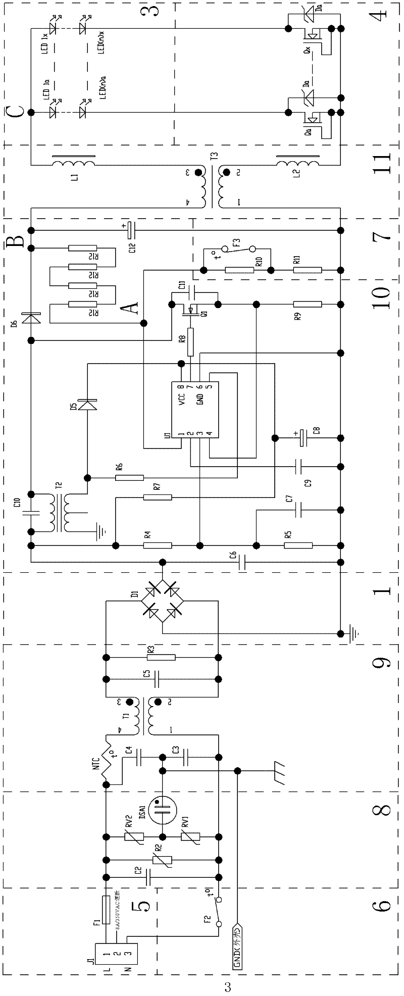 LED (Light-emitting Diode) lamp with temperature-control protective circuit