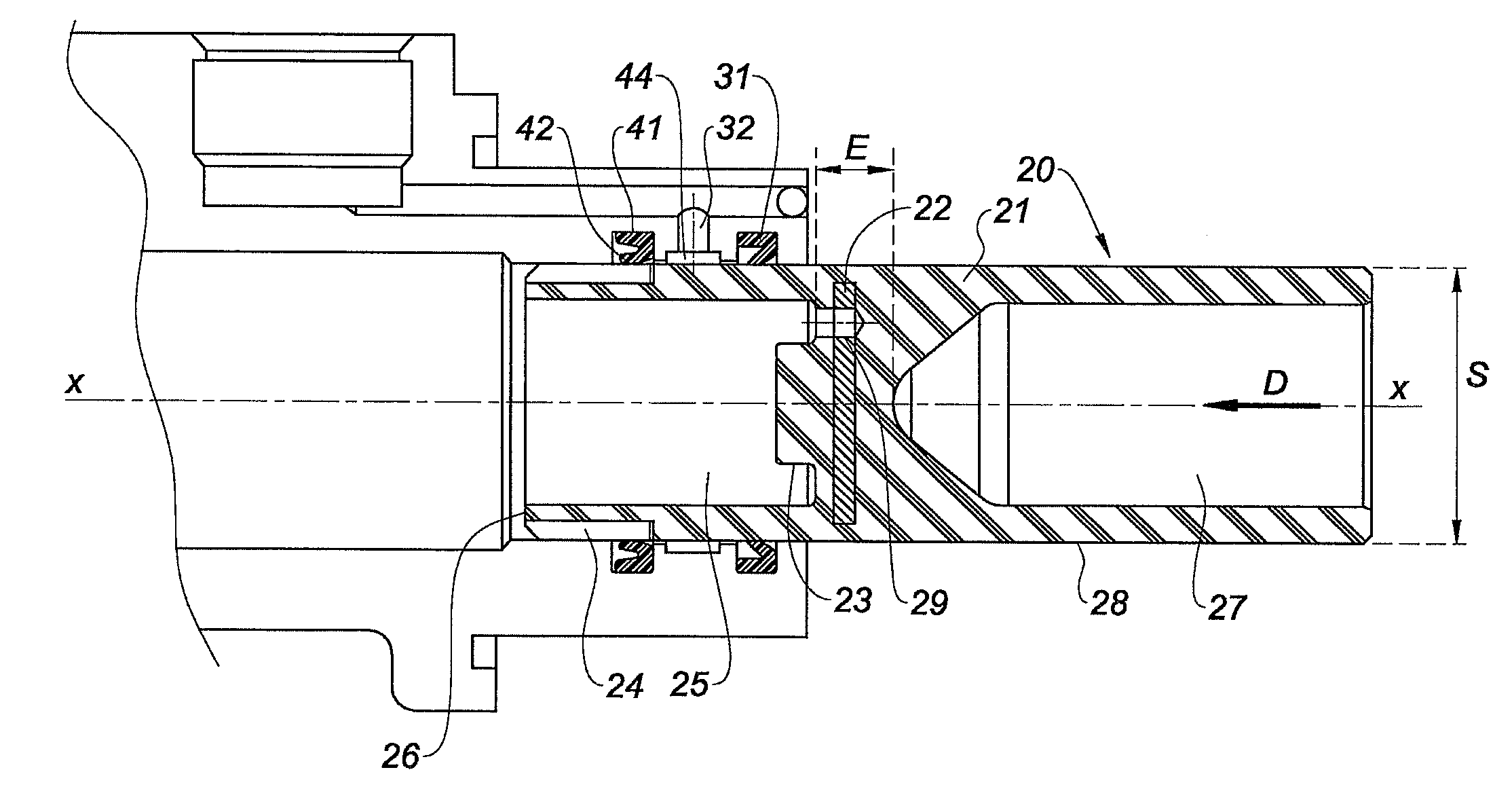 Plastic primary piston with insert for a tandem penetration-type master cylinder and a master cylinder equipped with such a piston