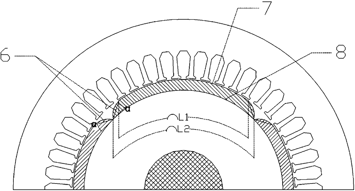 Motor permanent magnet magnetic pole transition structure for improving normal electromagnetic force