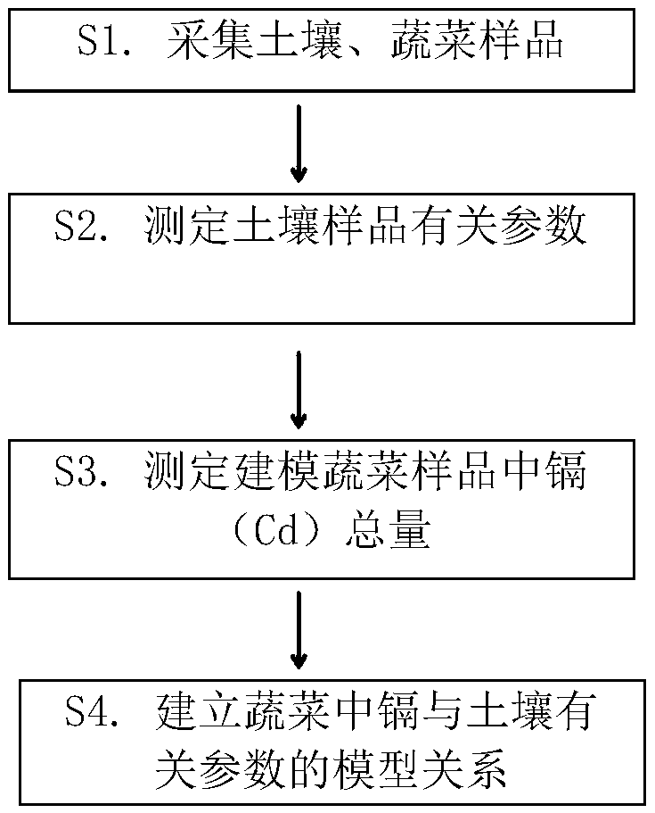 Modeling method for prediction model of cadmium content in vegetables and application thereof