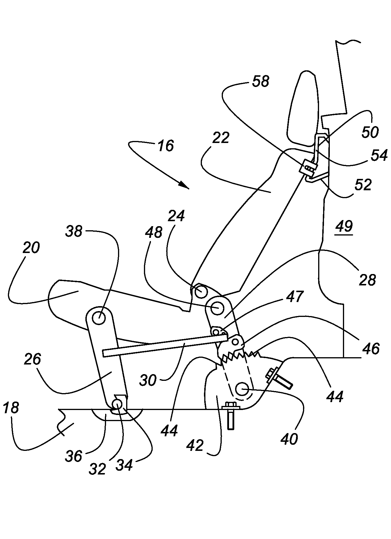 Reclining rear seat for vehicle having four-bar link