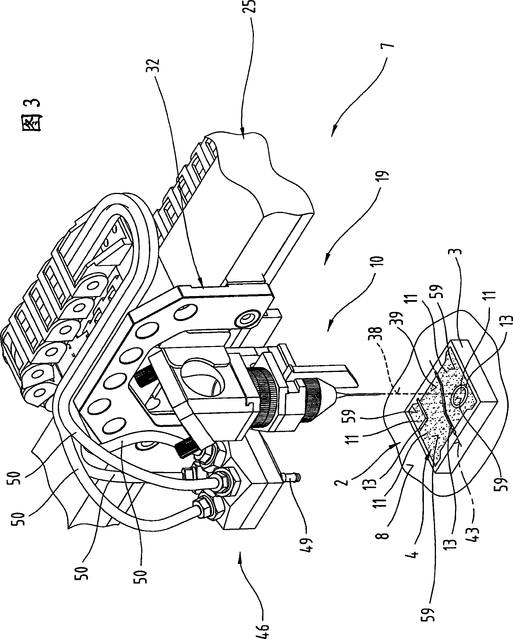 Method and device for machining composite parts formed from a carrier device and a stamping pad