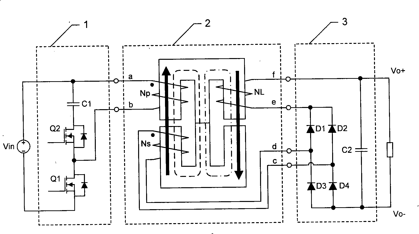 Magnetic component integrated active clamp positive and negative laser converter