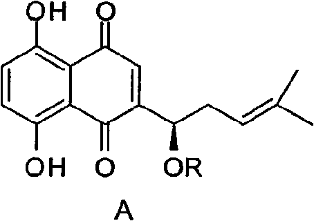 Alkannin acetyl glucose and preparation method and application thereof