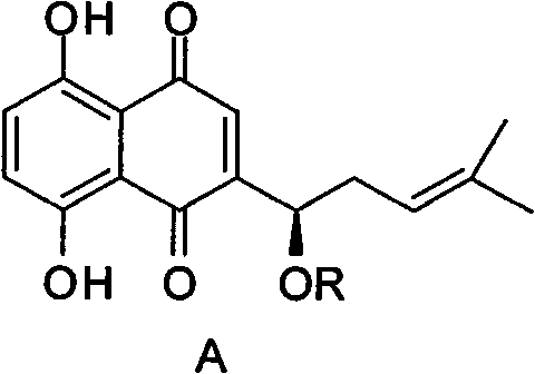 Alkannin acetyl glucose and preparation method and application thereof