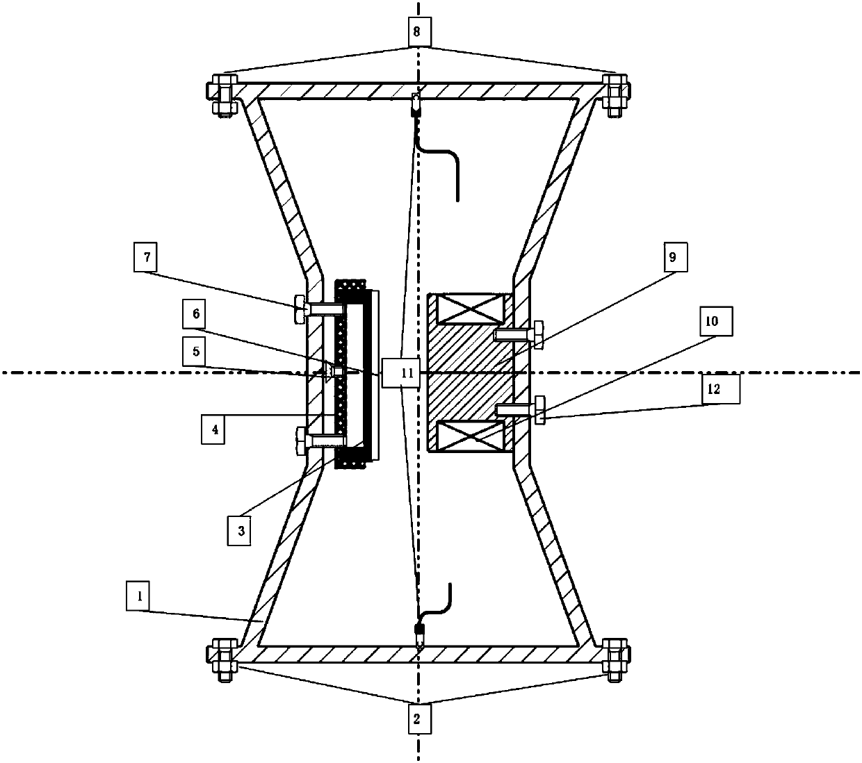 Sandglass type electromagnetic vibration isolator