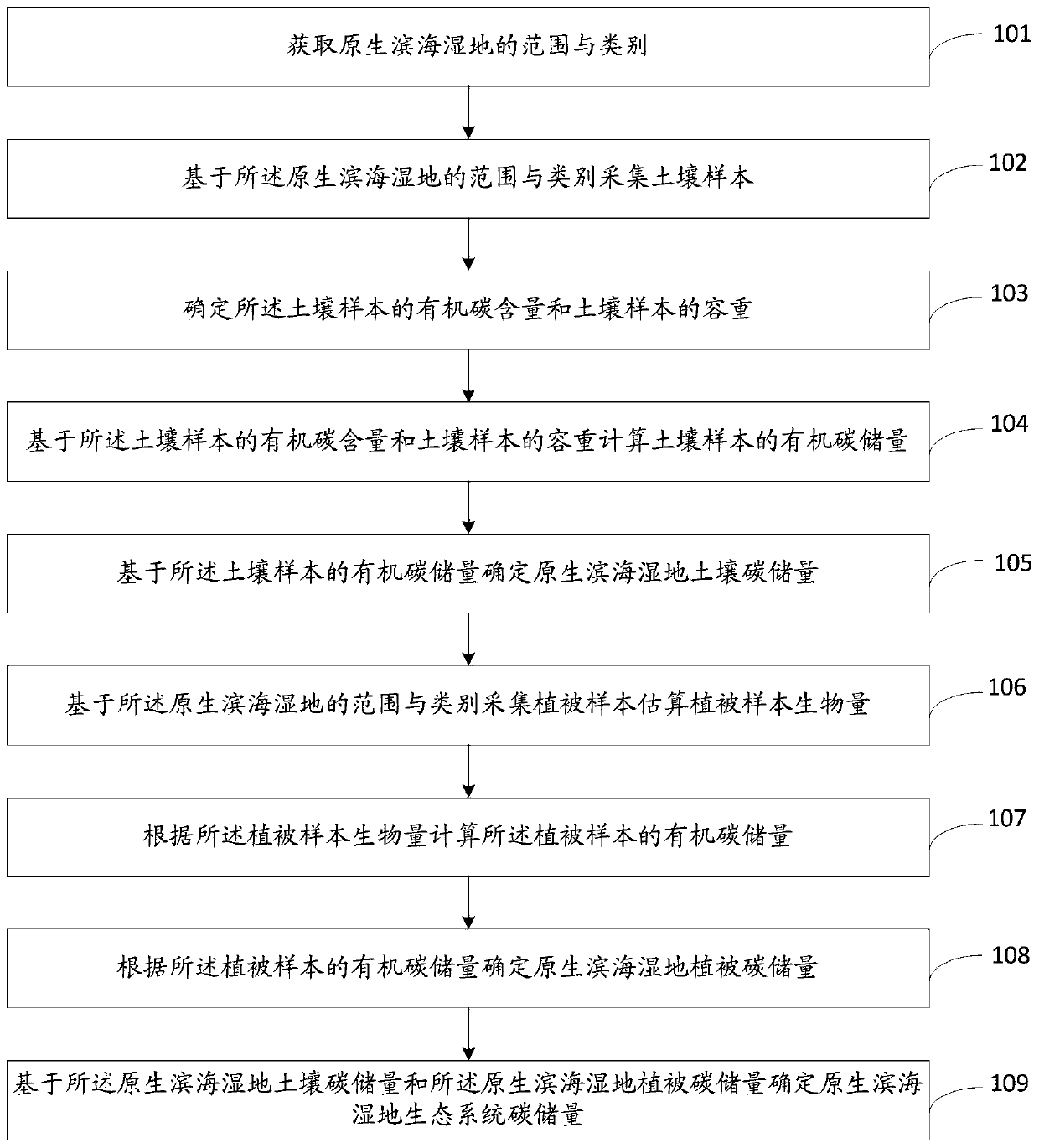 Method and system for quantitatively estimating carbon reserves of native coastal wetland ecosystem