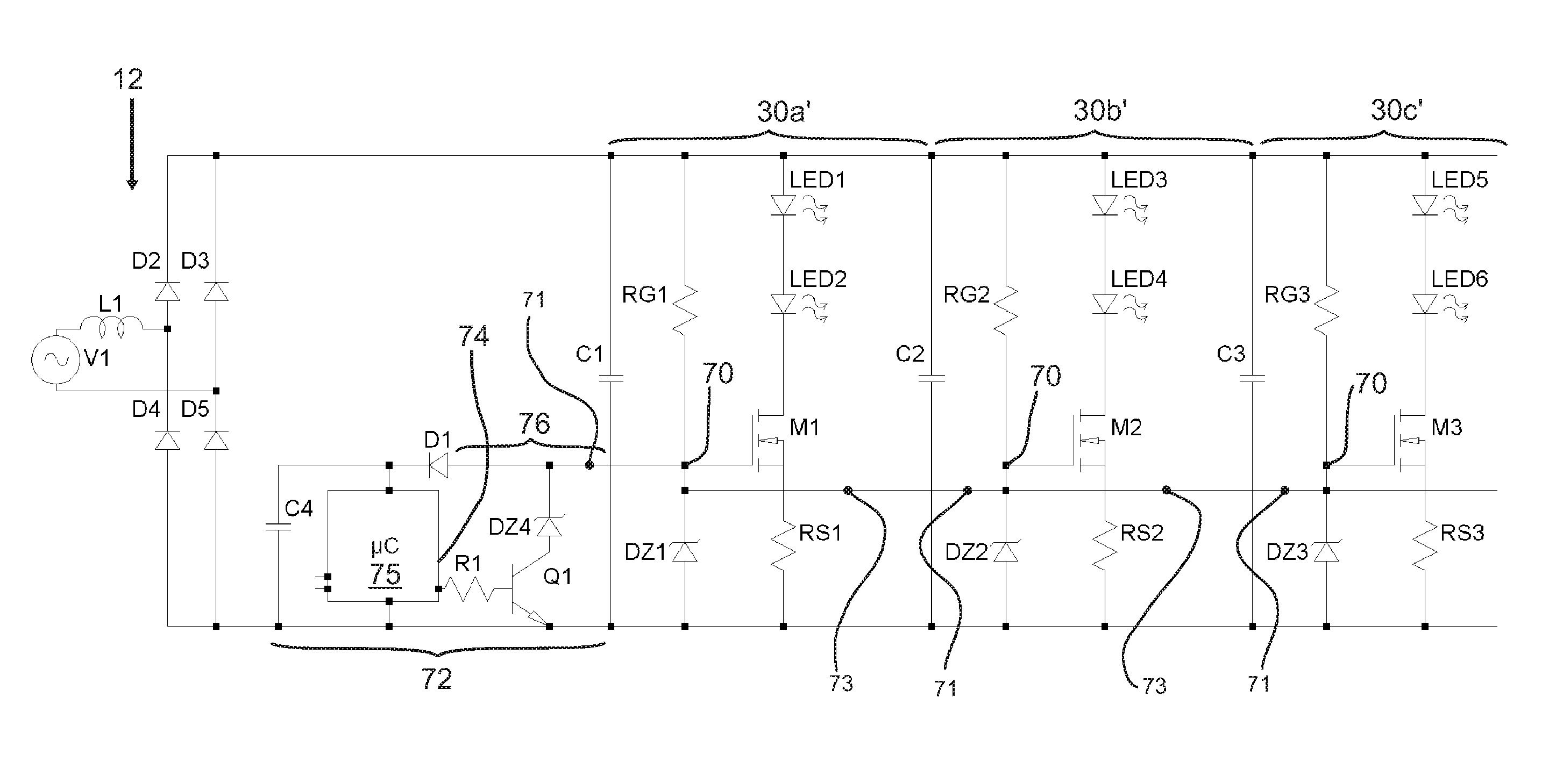 Lighting unit with LED strip