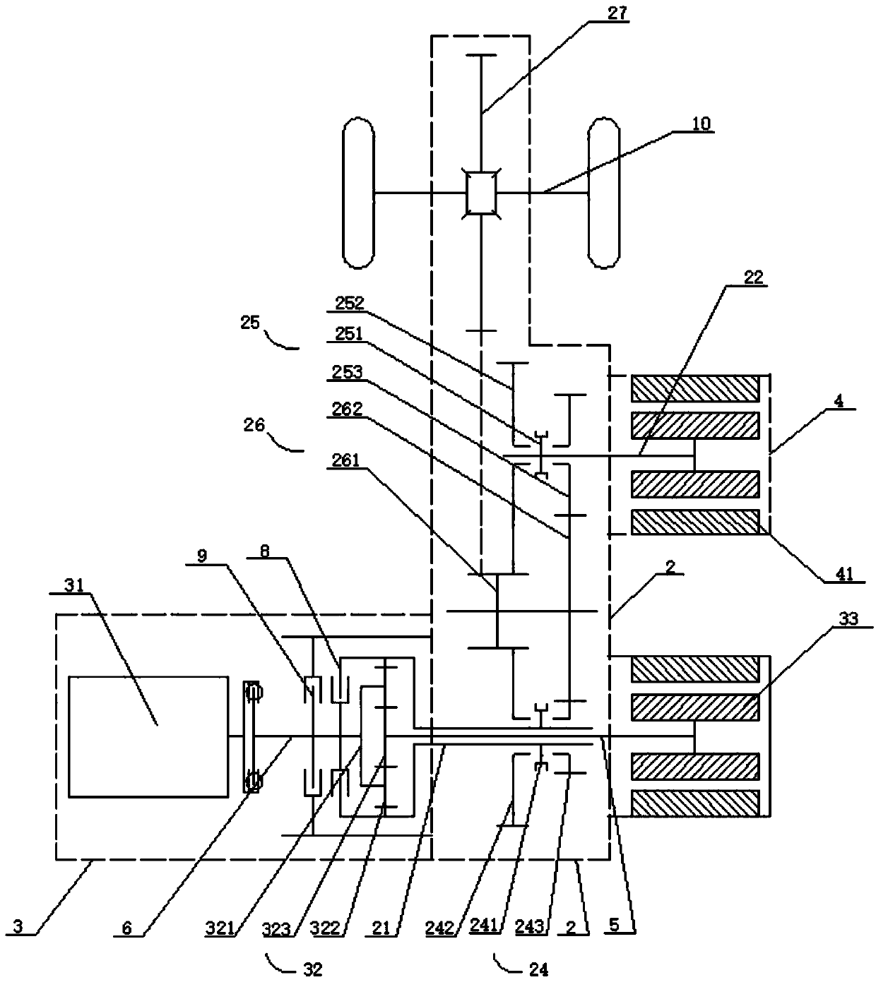 Continuous speed-changing shunt type hybrid power assembly