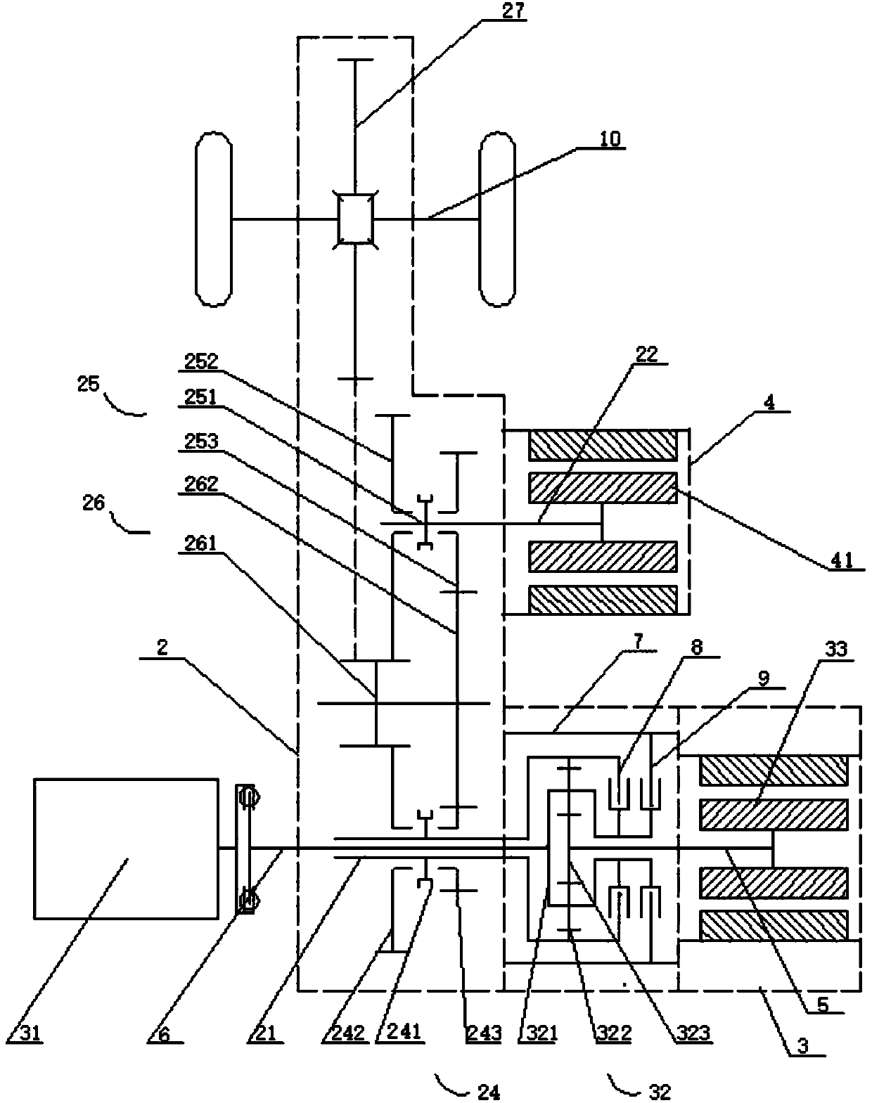 Continuous speed-changing shunt type hybrid power assembly