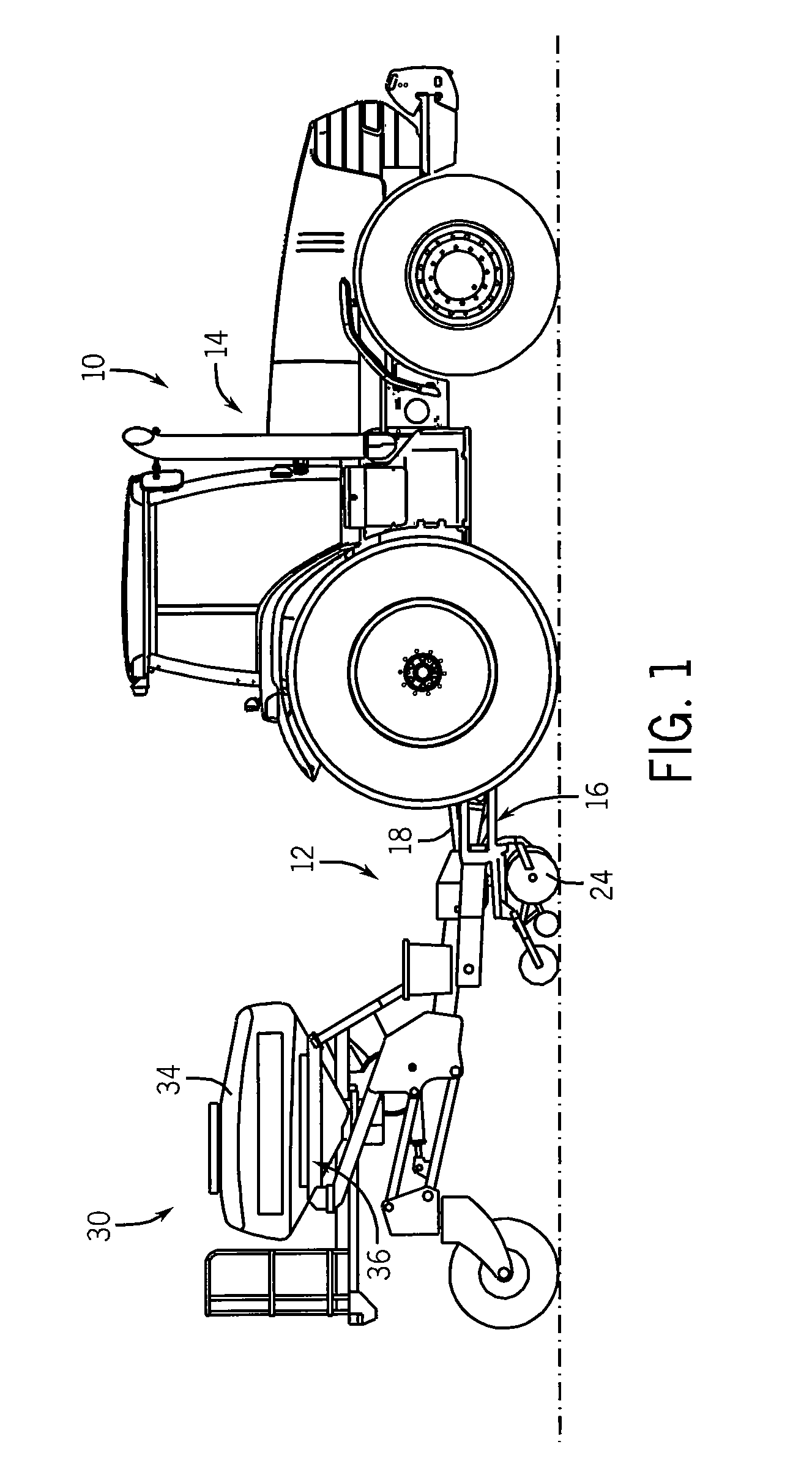 Central bulk fill system having stowable ladder for stack-fold farm implement