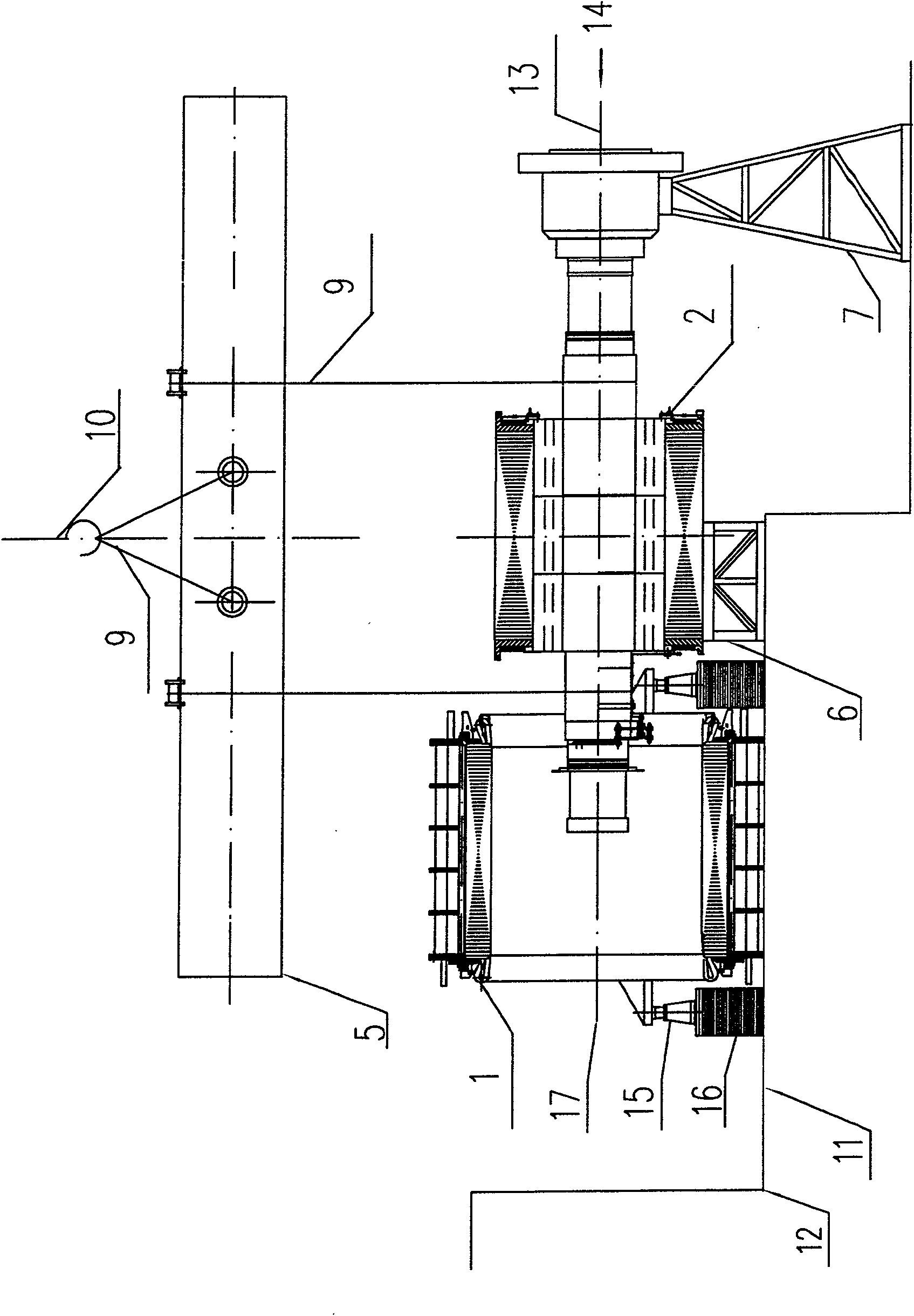 Hanging method using C-beam piercing core hanging large-scale electric motor and C-beam structure