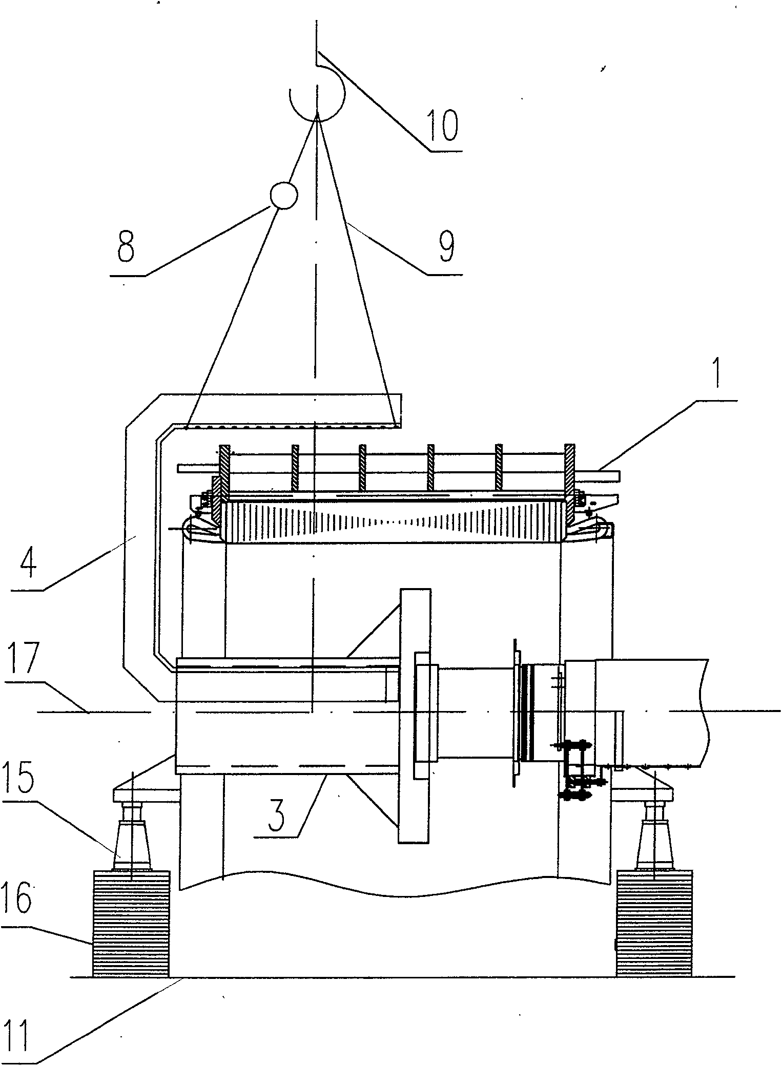 Hanging method using C-beam piercing core hanging large-scale electric motor and C-beam structure