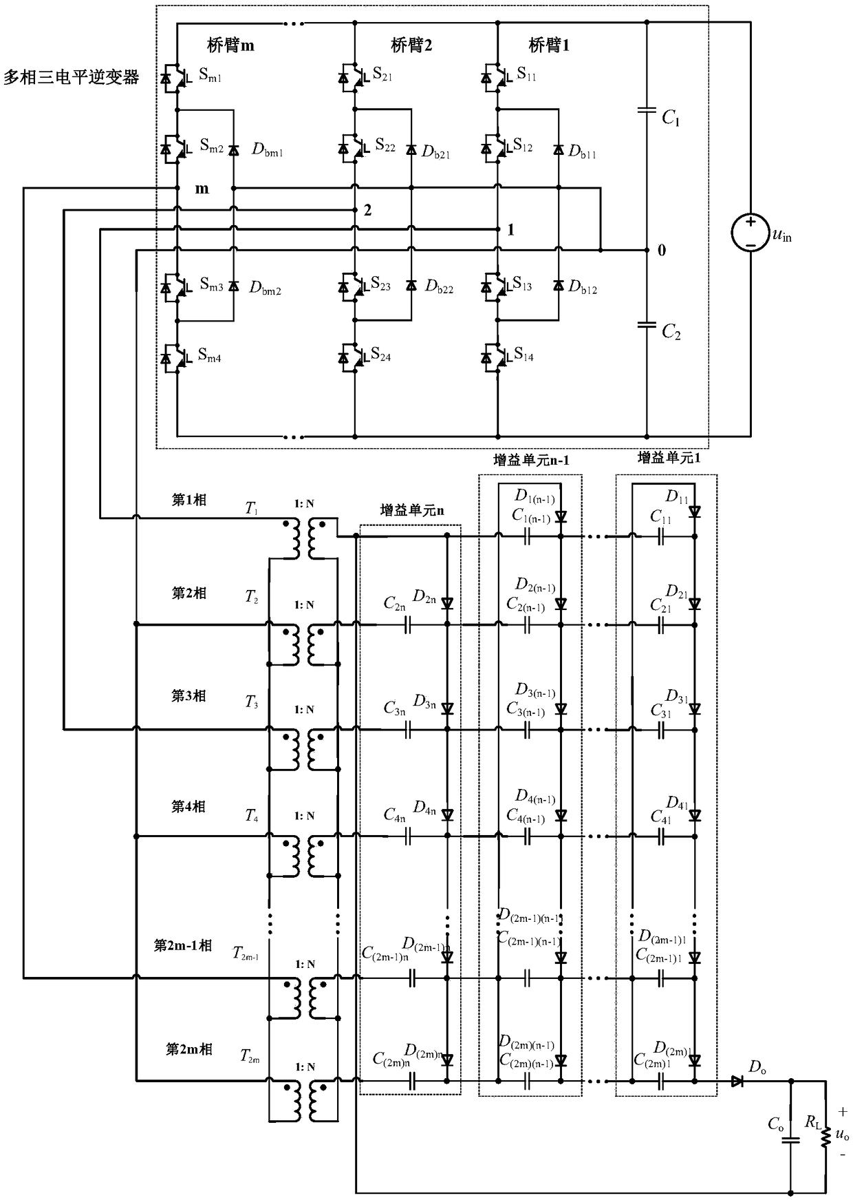 Large-capacity isolated DC/DC converter based on multi-phase three-level inverter