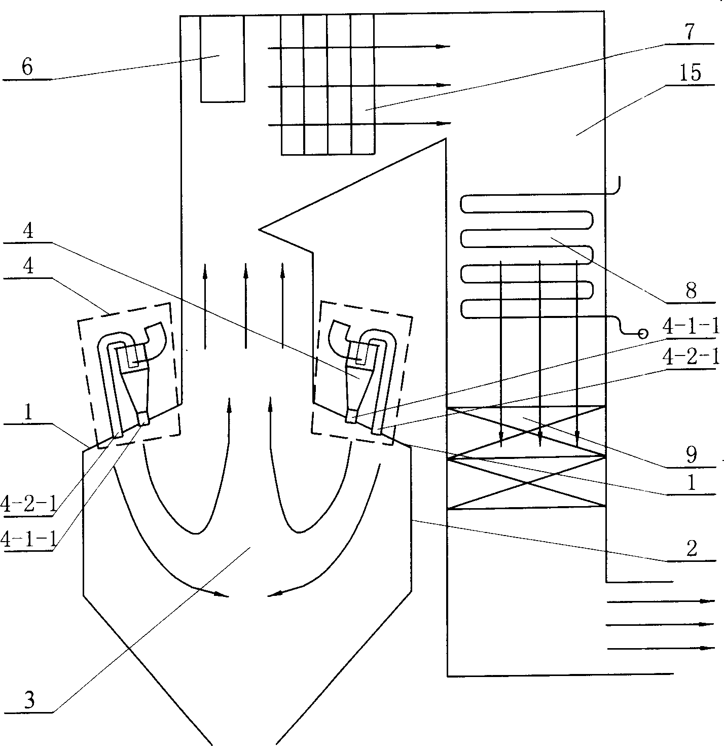 W-shape flame furnace with gradation coal burner