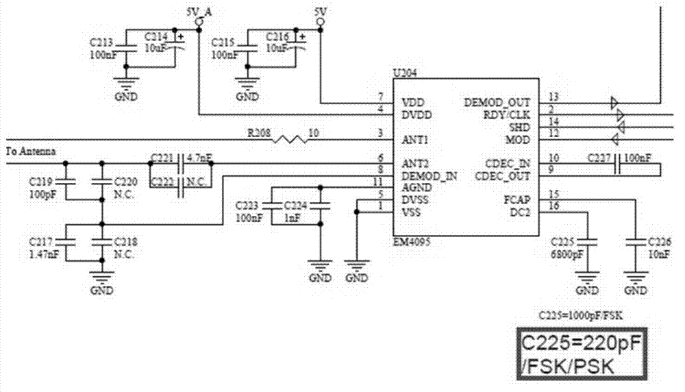 Low-frequency card reader device based on em4095 that can recognize three modulation methods