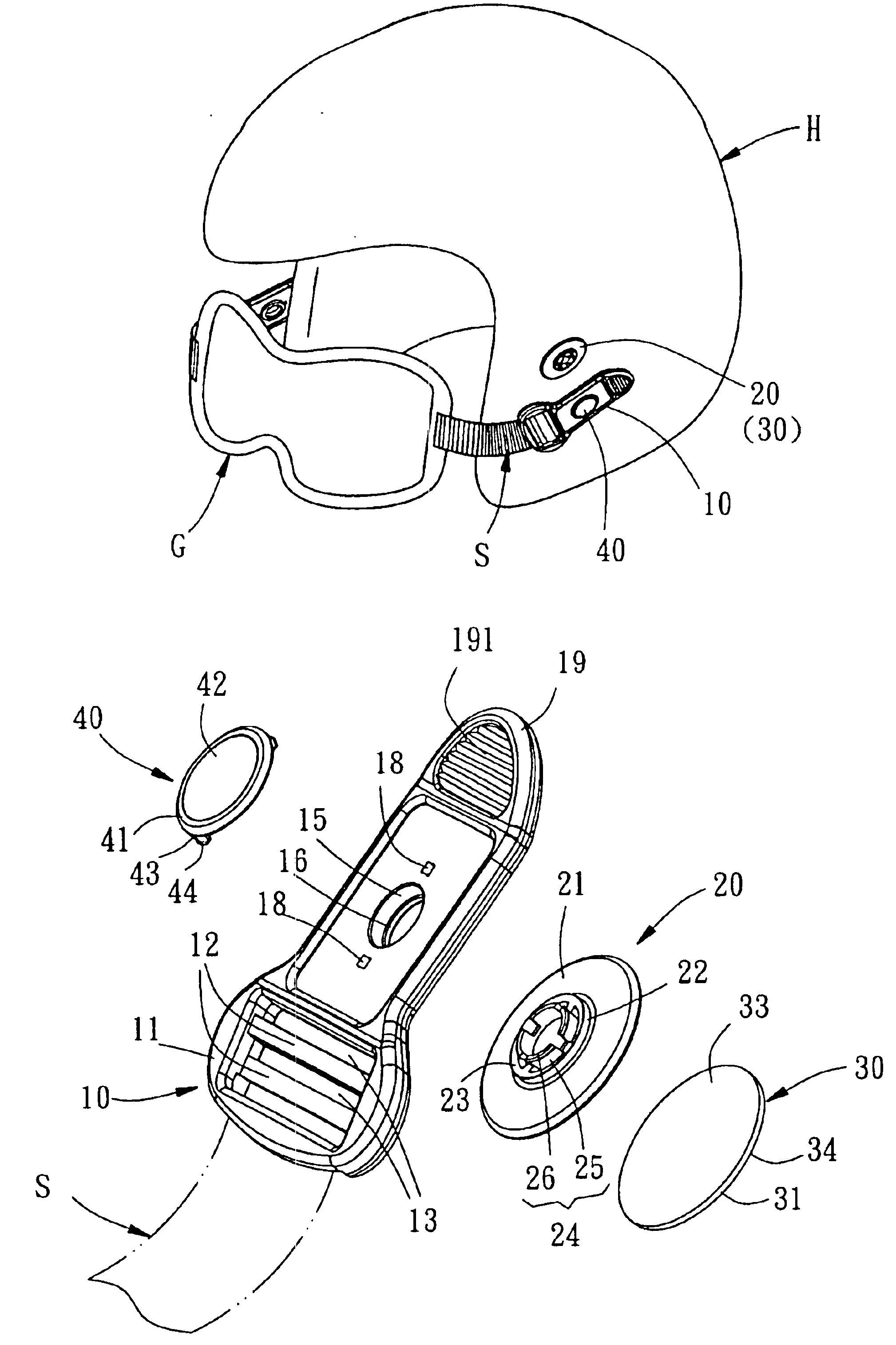 Buckle assembly for mounting goggle on helmet