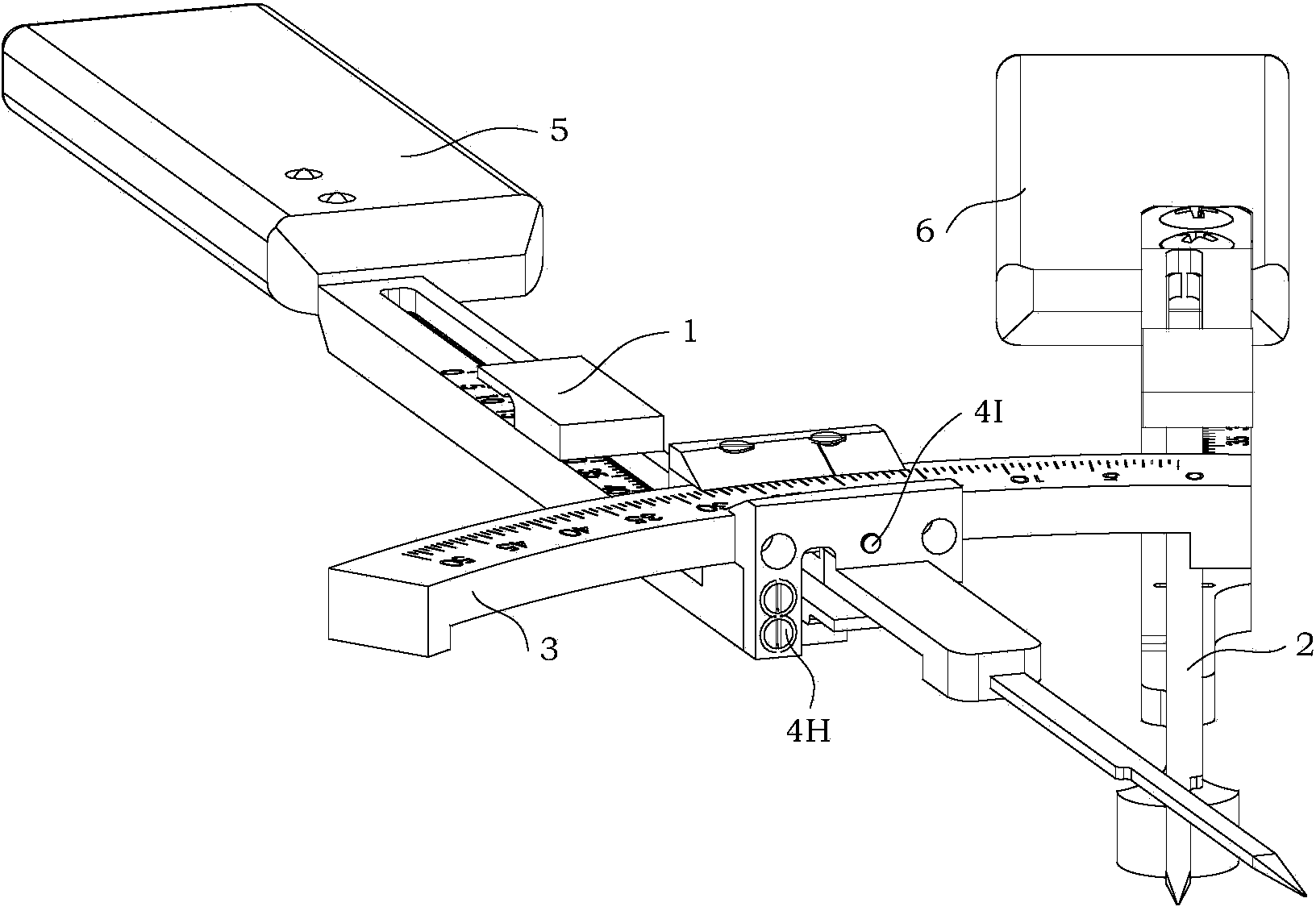 Dimension measurement tool for structure in joint and with virtual rotation center