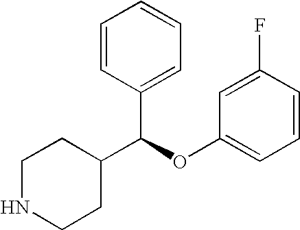 4-[(3-fluorophenoxy)phenylmethyl]piperidine methanesulfonate: uses, process of synthesis and pharmaceutical compositions