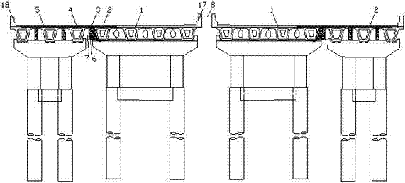 Long-united bridge widening splicing structure and construction method thereof