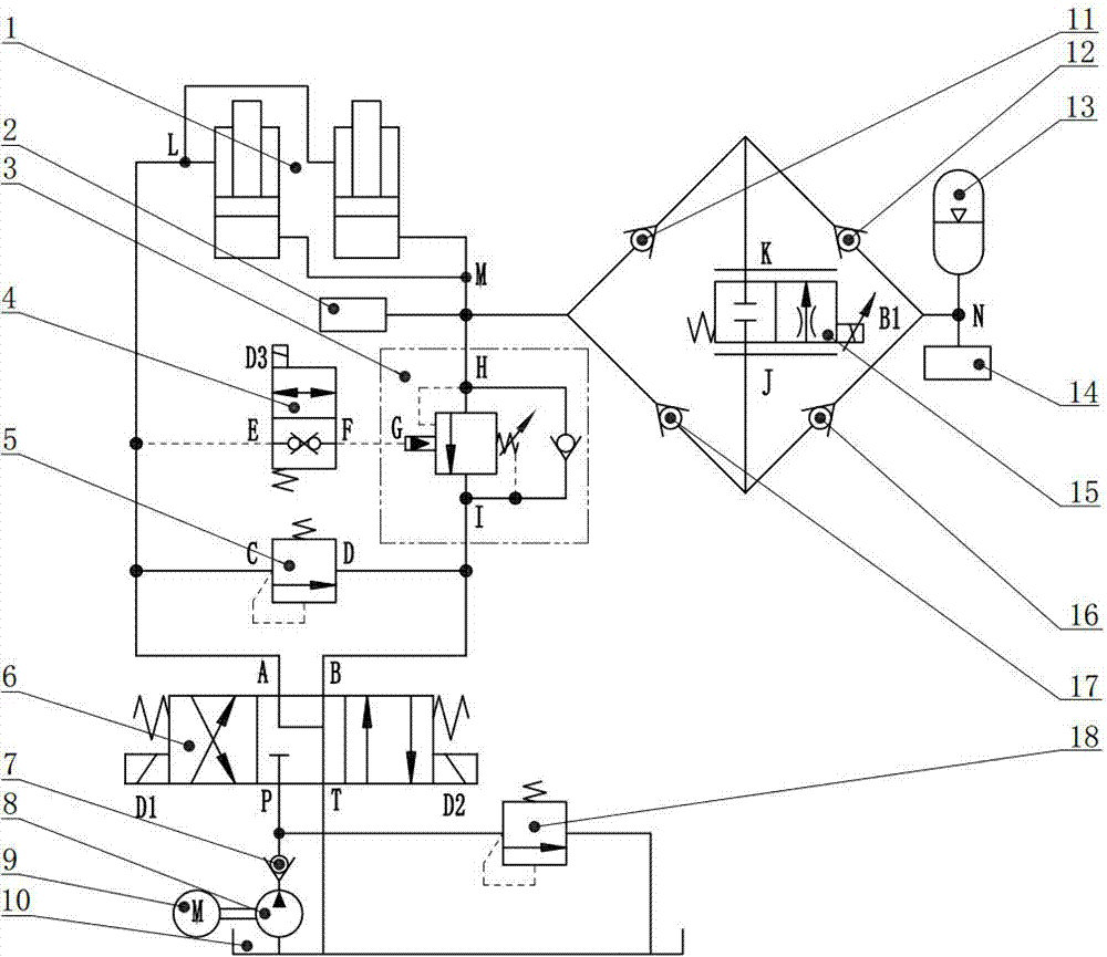 Engineering machinery movable arm potential energy variable amplitude energy recovery device