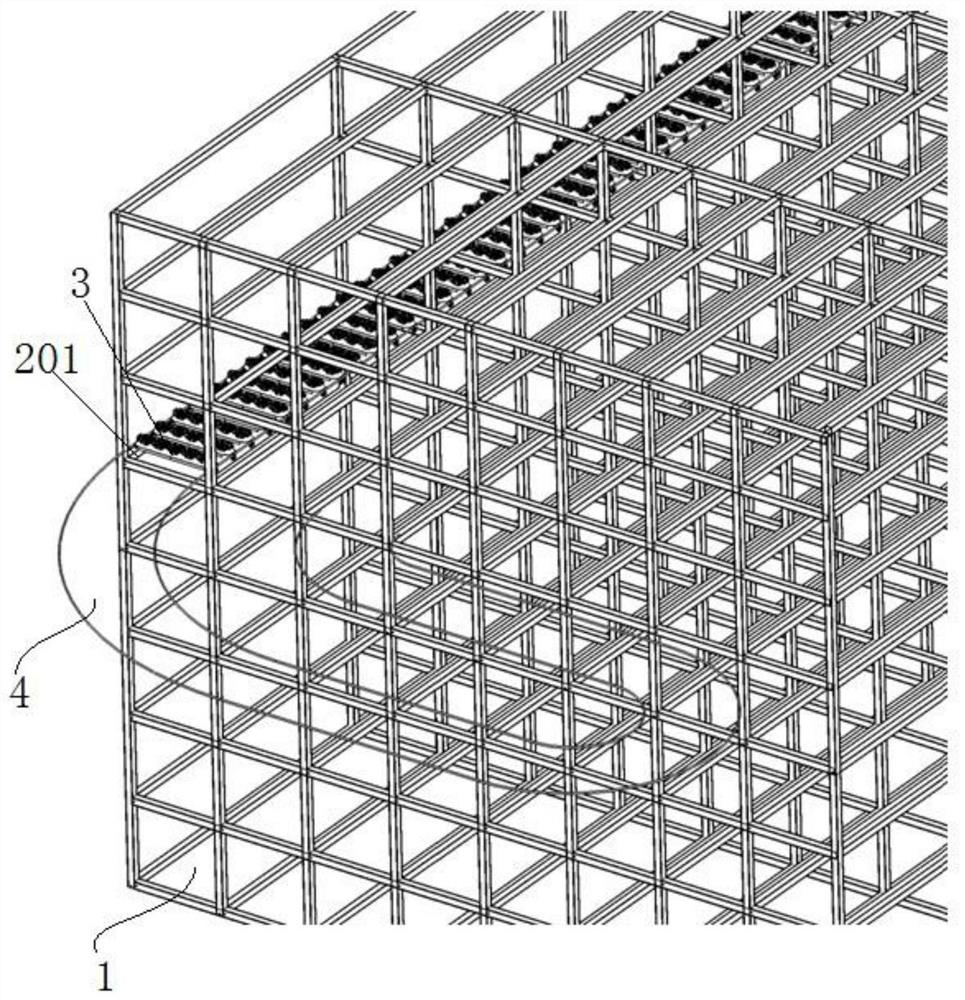 High-density planting frame with tracks and trays, post-processing system and control system