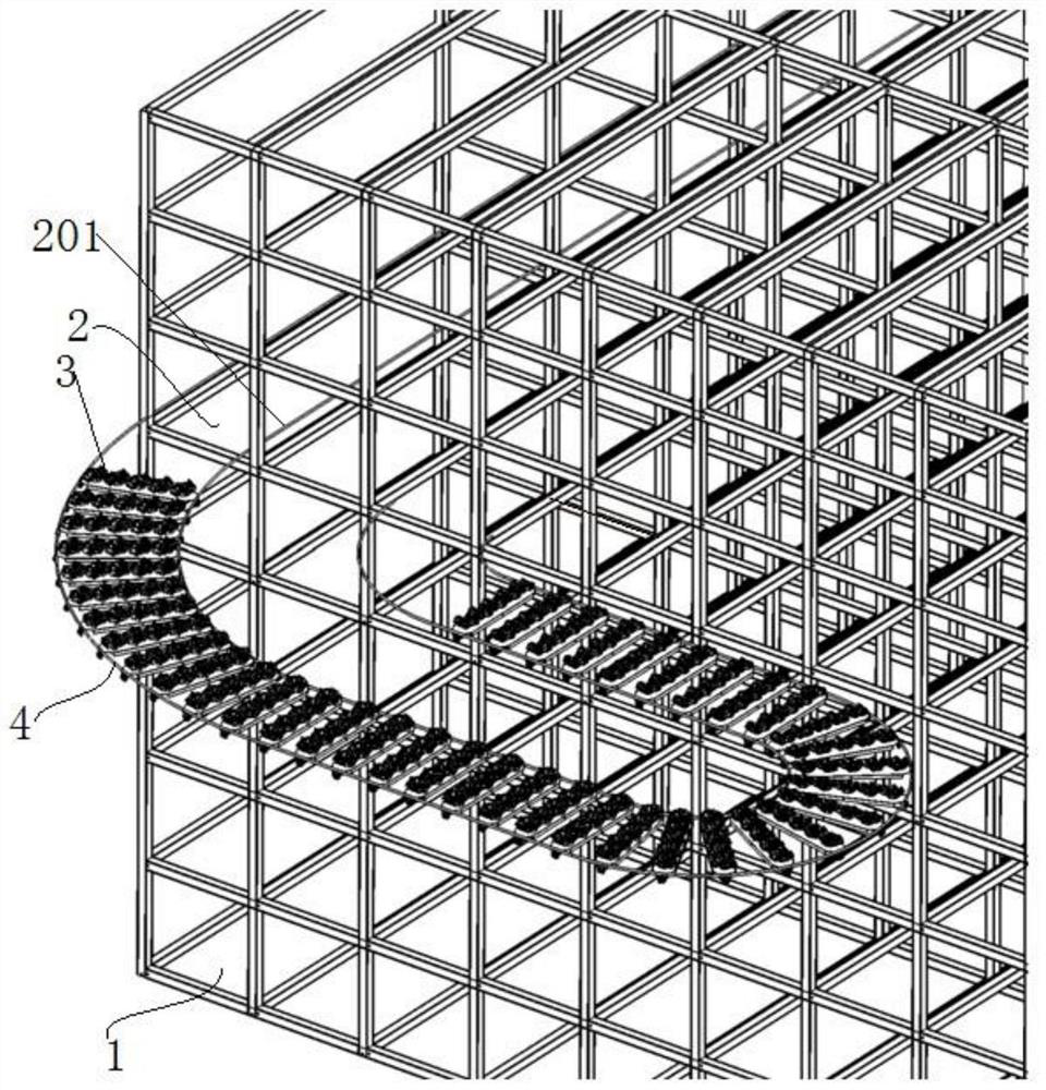 High-density planting frame with tracks and trays, post-processing system and control system