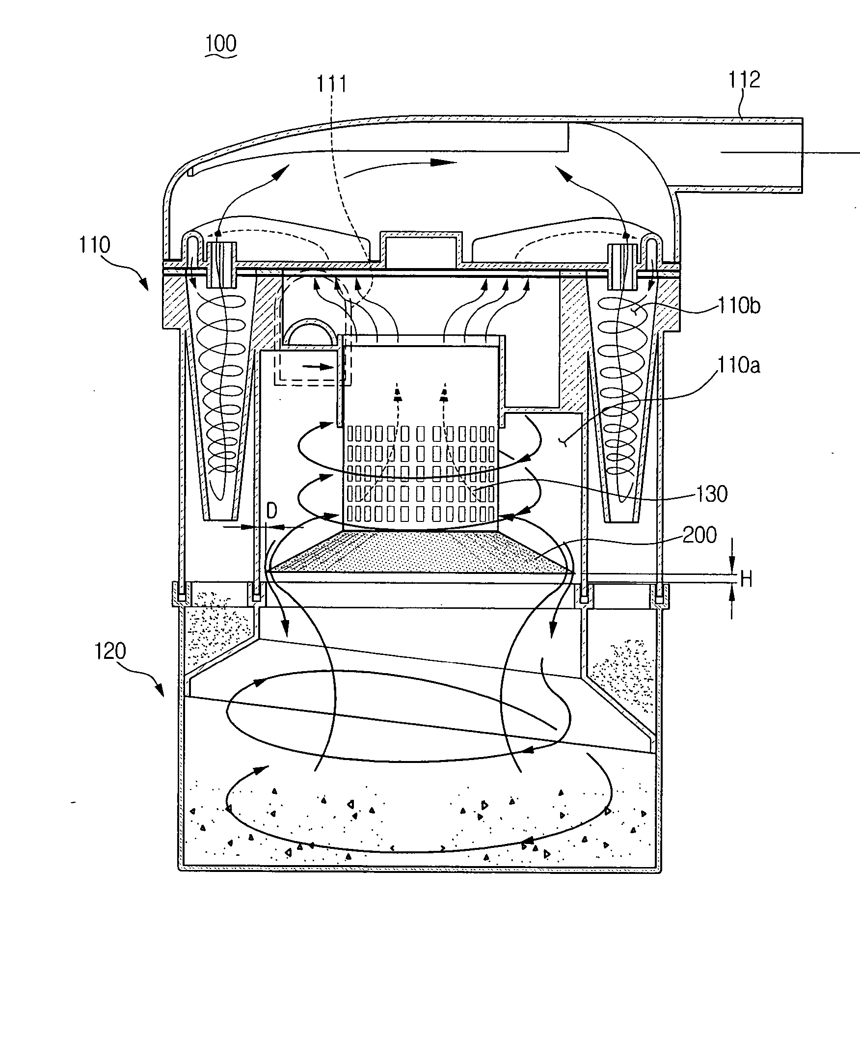 Cyclone dust collecting apparatus having contaminants counterflow prevention member