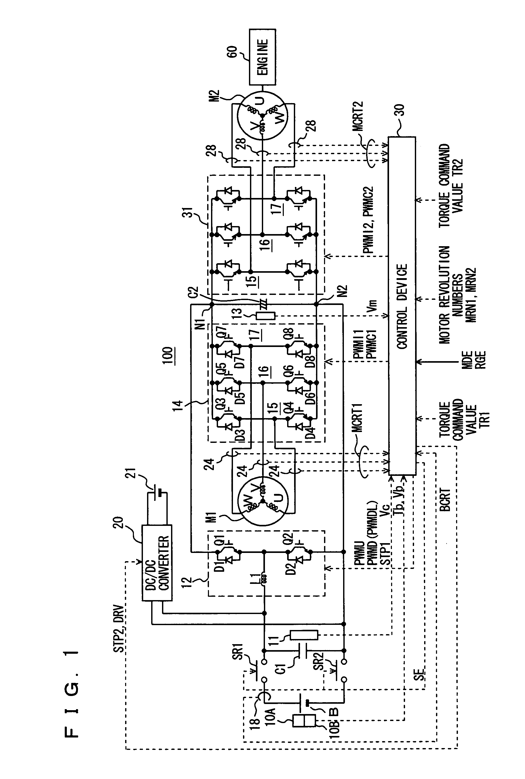 Motor drive apparatus, hybrid vehicle drive apparatus using the same, and computer readable recording medium recorded with program for causing computer to perform control of motor drive apparatus