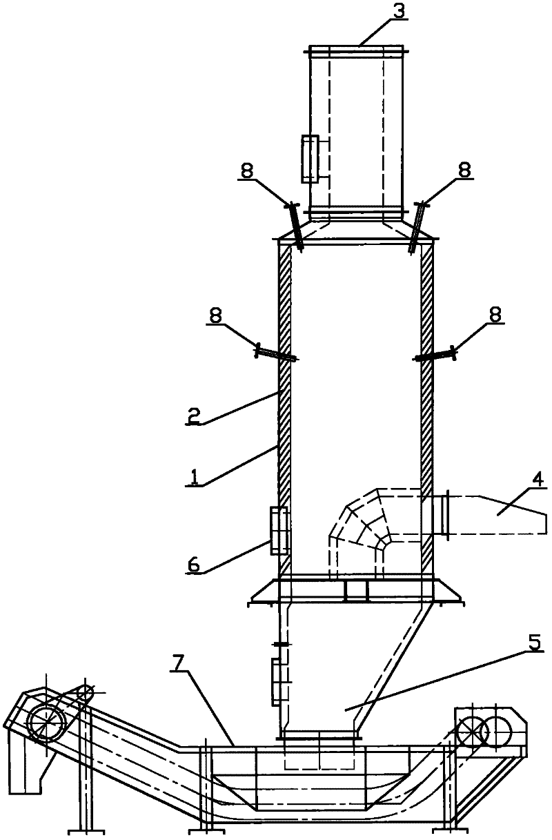 High-temperature tail gas quenching reaction tower of refuse combustion furnace