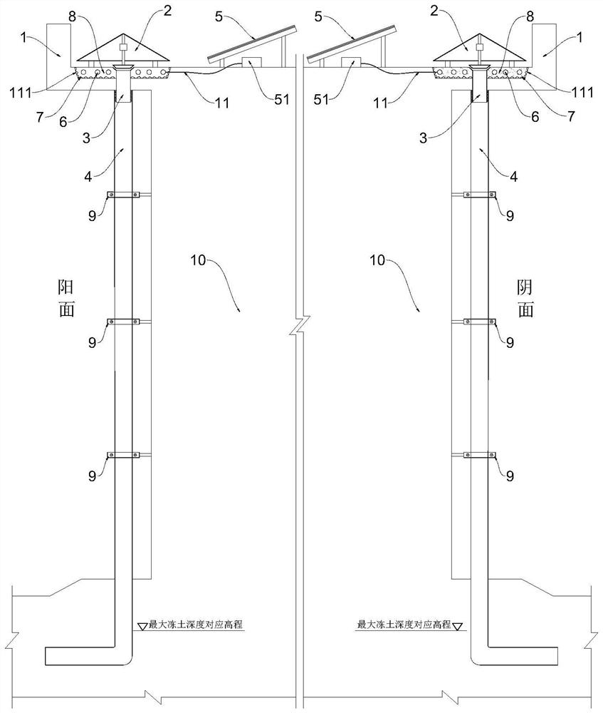 An anti-icing rainwater pipe system and working method suitable for flat roofs in the north