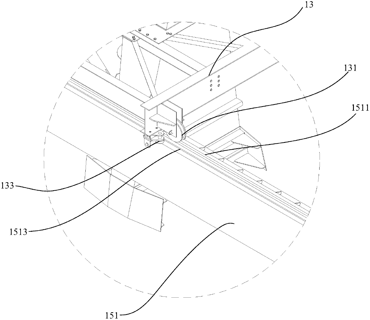 Automatic paving machine system with movable material falling structure and working method thereof