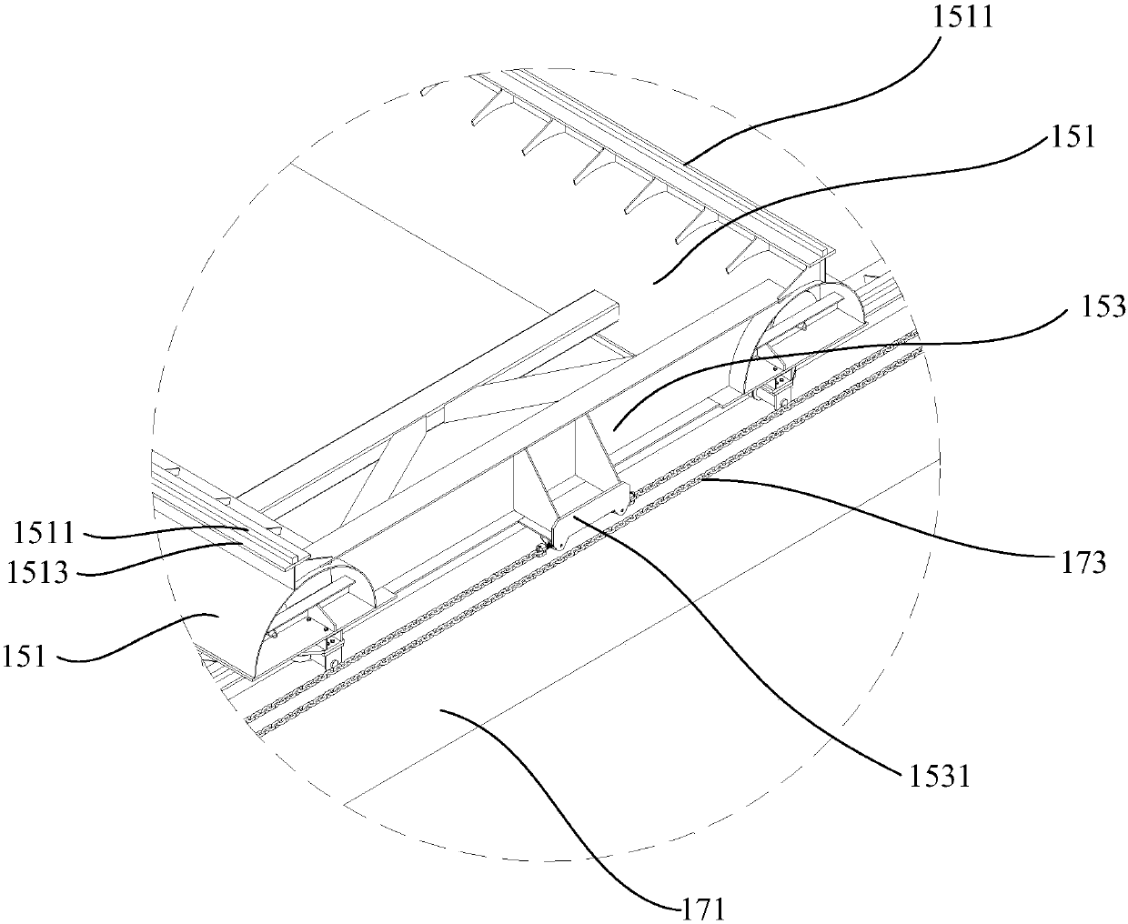 Automatic paving machine system with movable material falling structure and working method thereof