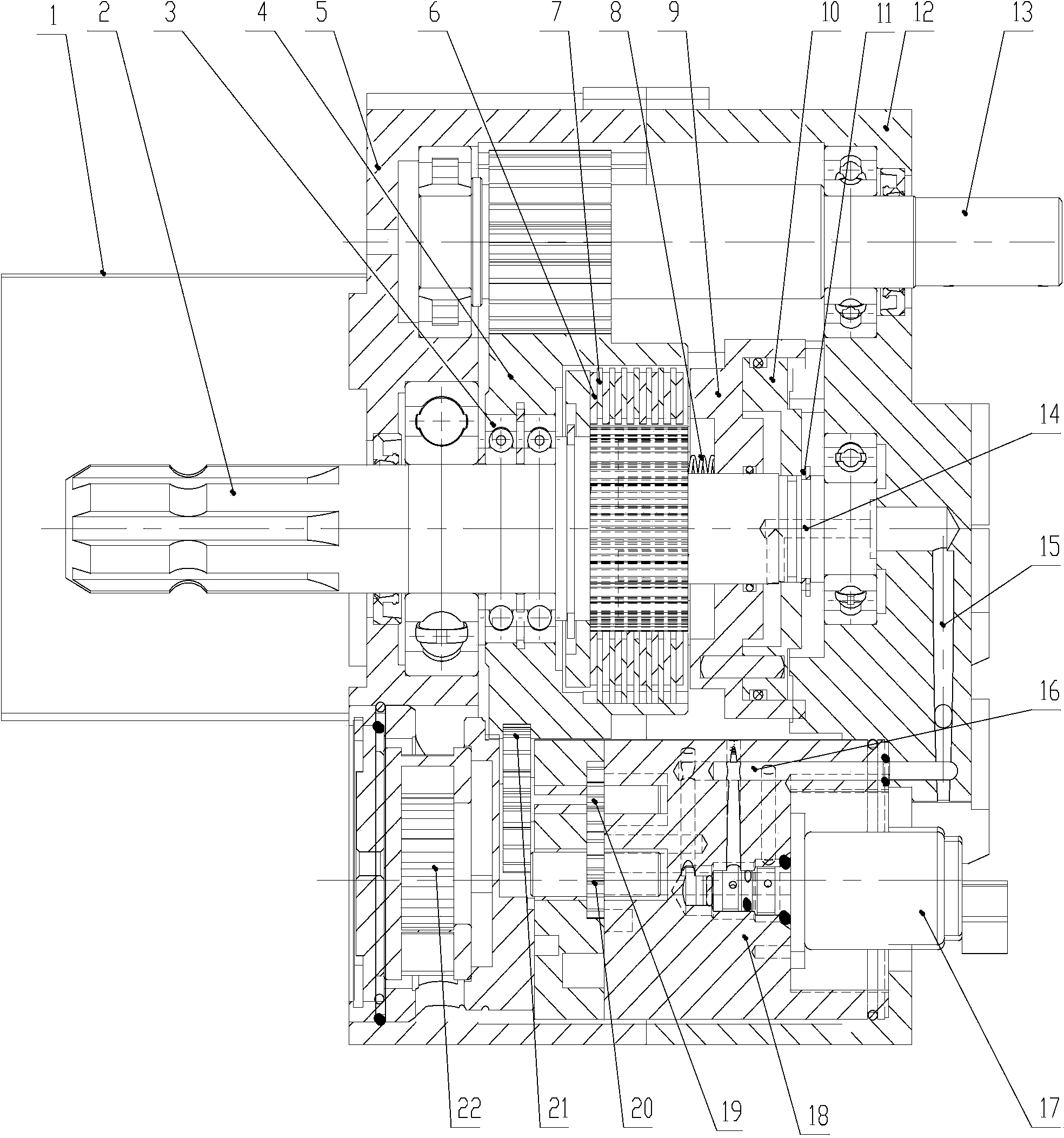 Front power output gearbox of wheeled tractor adopting hydraulic clutch