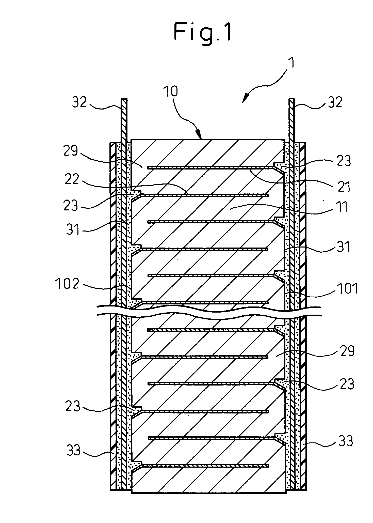 Stacked piezoelectric element and method of fabrication thereof