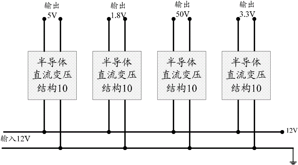 A chip with a semiconductor DC transformer structure