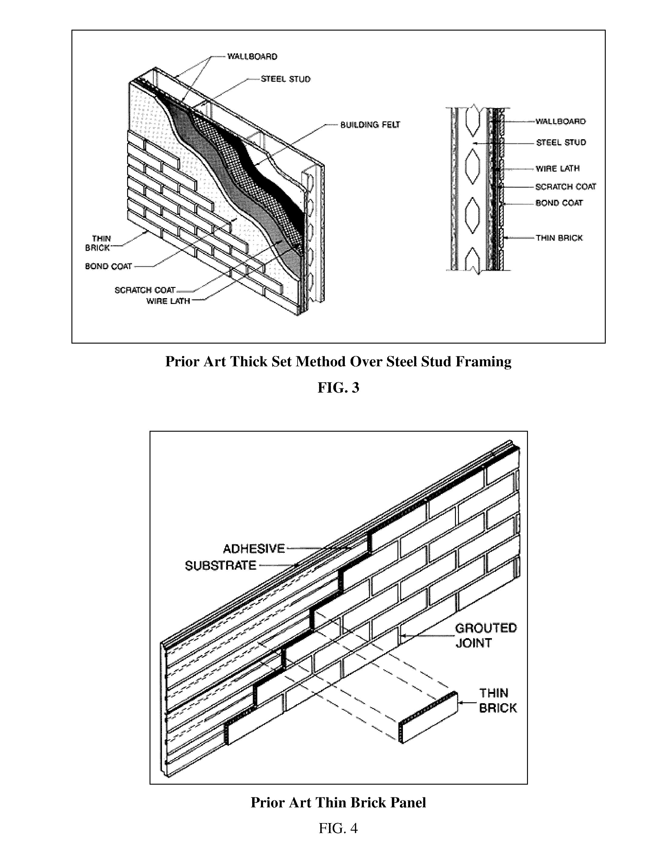 Support panel for thin brick