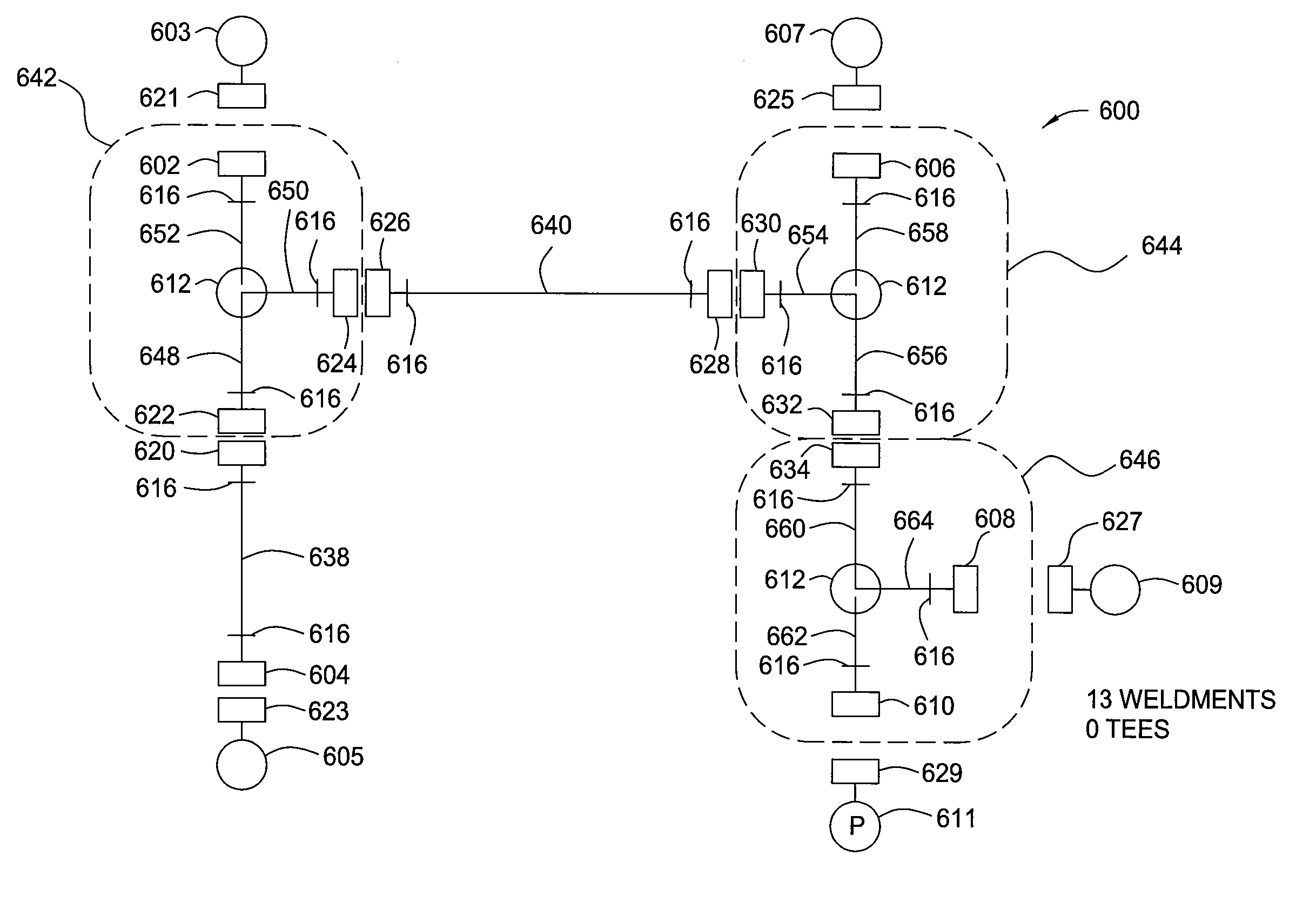 Gas line weldment design and process for CVD aluminum