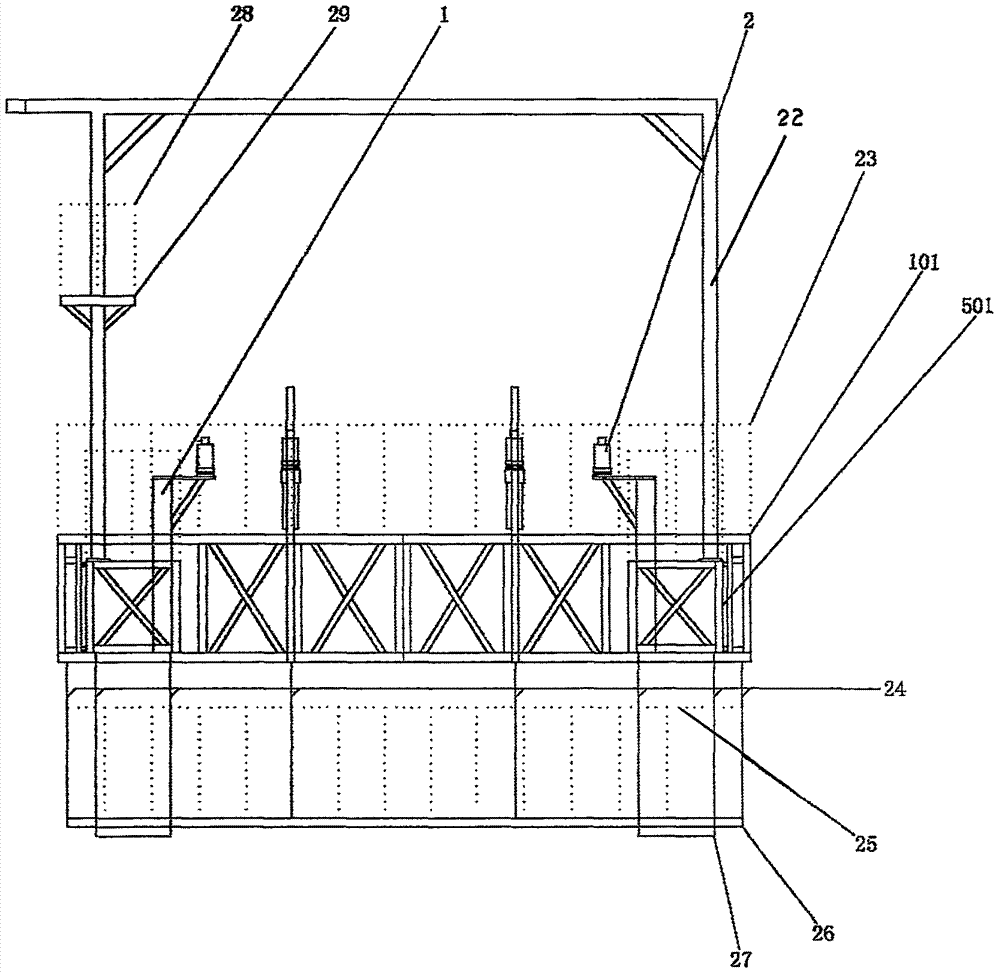 Assembling type variable cross-section expanding and withdrawing slip form system and construction method thereof