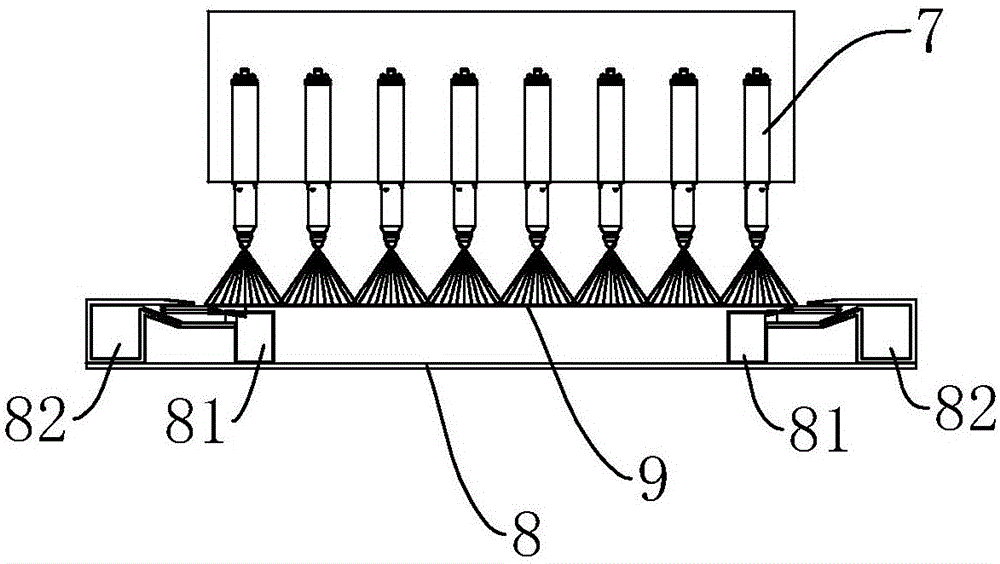 Plate powder spraying non-contact isolating and color mixing pollution preventing device