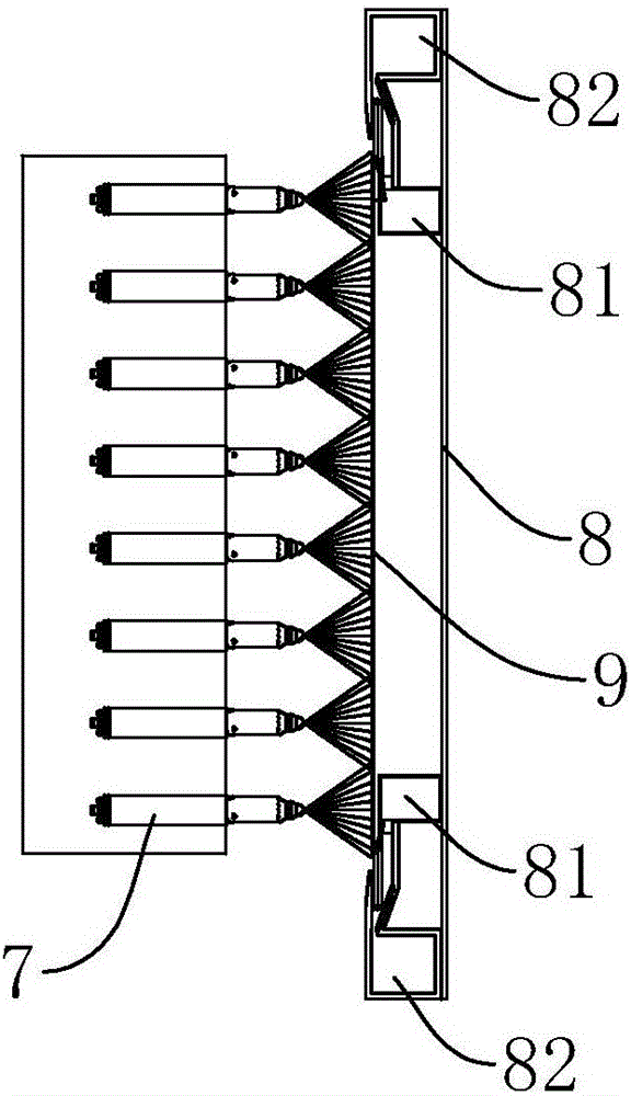 Plate powder spraying non-contact isolating and color mixing pollution preventing device