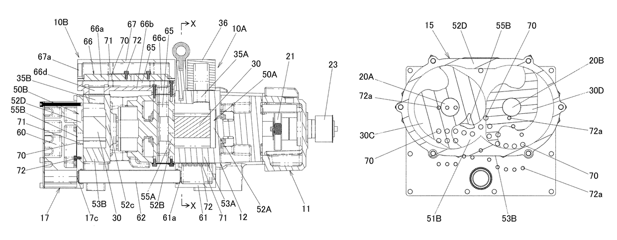 Two-shaft rotary pump with escape holes