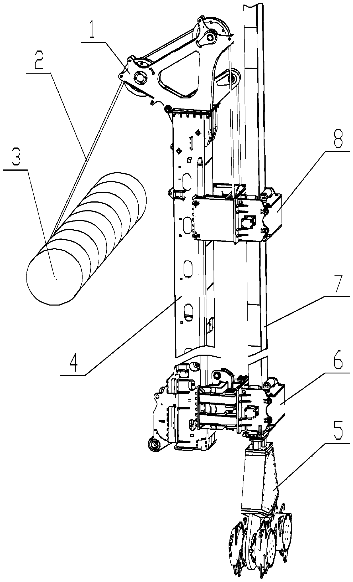 Lifting mechanism of double-wheel trench cutting and stirring machine and double-wheel trench cutting and stirring machine