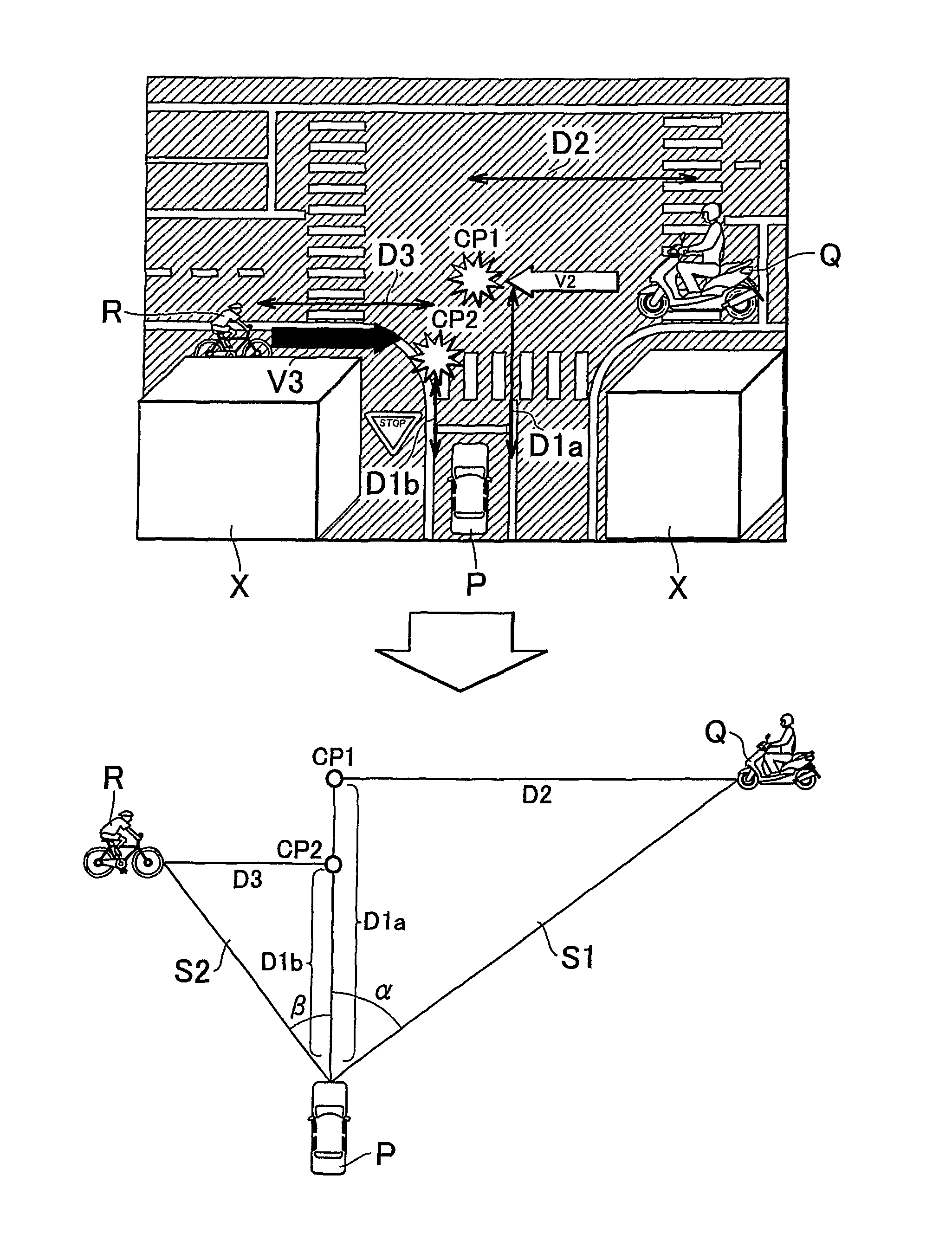 Intersection visibility determination device, vehicle with intersection visibility determination device, and method for determining intersection visibility