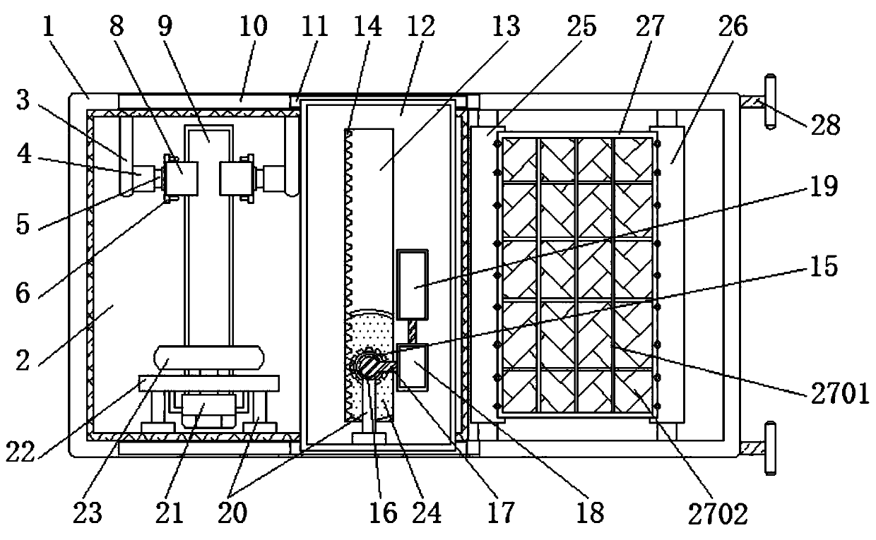 A grinding device for processing hardware accessories that facilitates chip removal on the surface of hardware