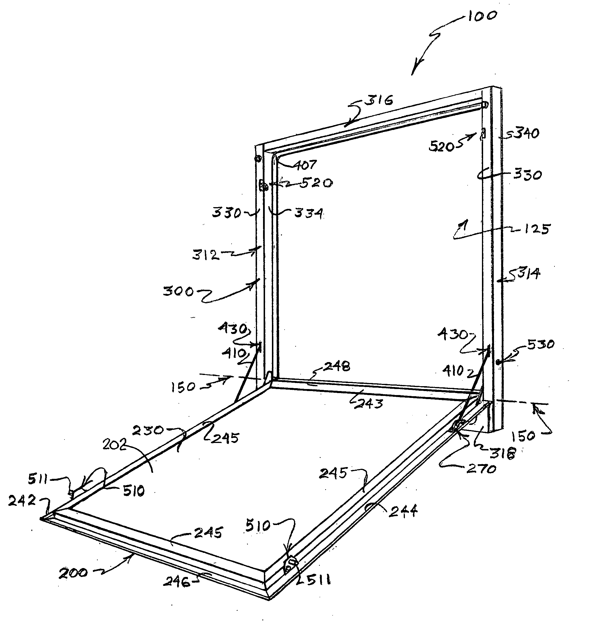 Ramp door and frame assembly