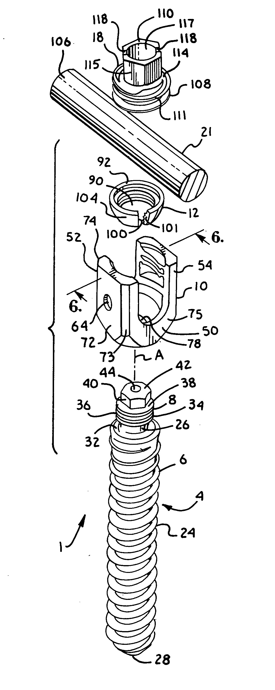 Polyaxial bone screw with discontinuous helically wound capture connection