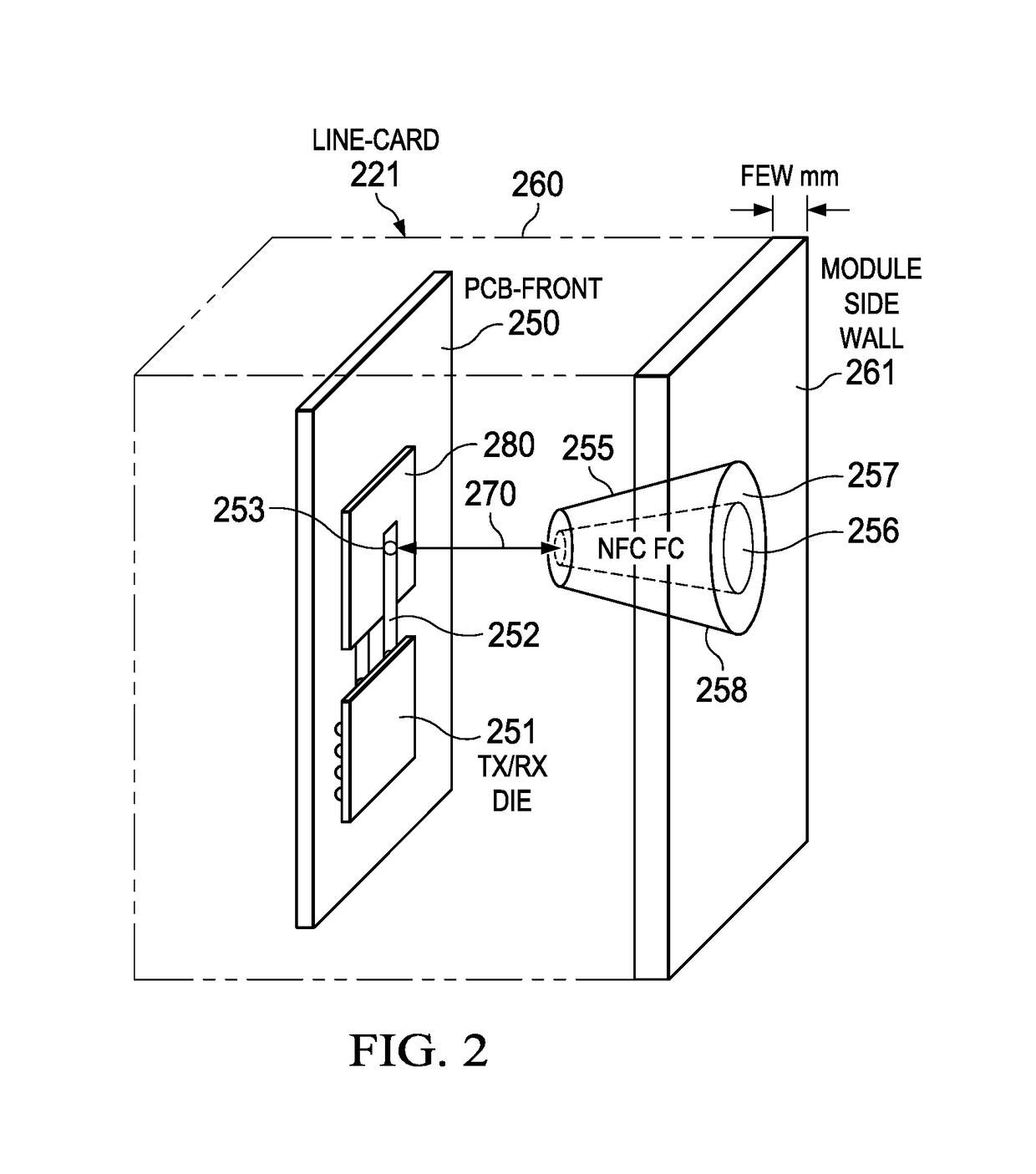 Tapered coax launch structure for a near field communication system