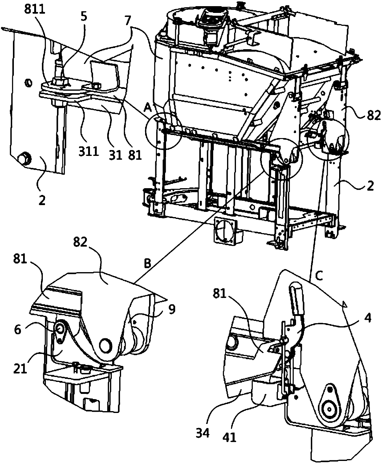 Load bearing structure, road sweeper and assembling and disassembling method of power system